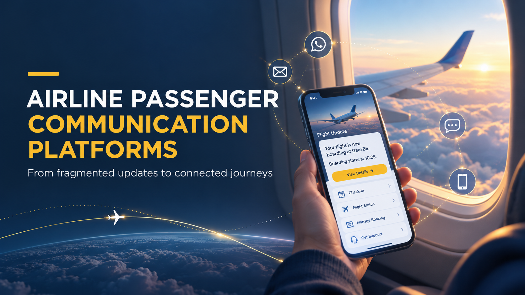 Airline passenger communication platform by 22North featuring real-time flight updates and omnichannel passenger messaging at an airport.