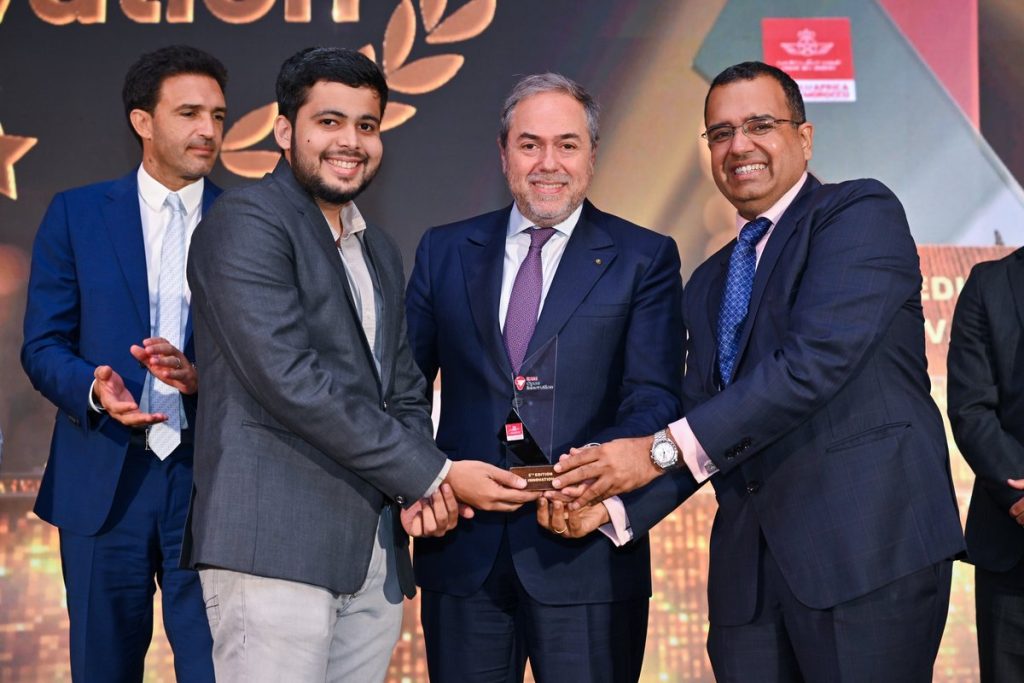 22North team accepting the 1st Winner trophy at the Royal Air Maroc Open Innovation Program awards ceremony